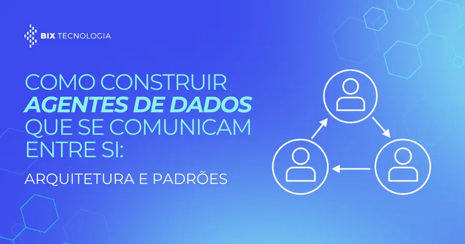 Diagrama técnico mostrando diferentes agentes de dados conectados por um barramento de eventos central.