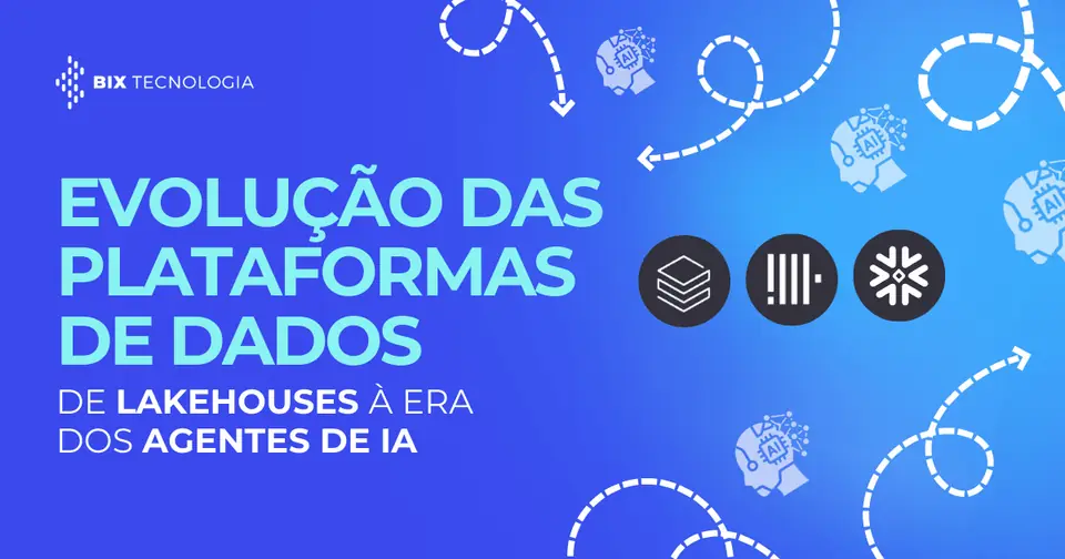 Capa sobre Evolução das Plataformas de Dados da BIX Tecnologia, destacando a transição de Lakehouses para Agentes de IA com Databricks, Snowflake e ClickHouse.