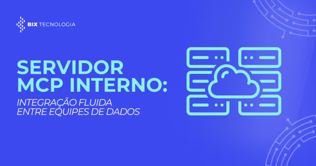 Diagrama conceitual de um servidor MCP interno conectando equipes de dados e ferramentas integradas.
